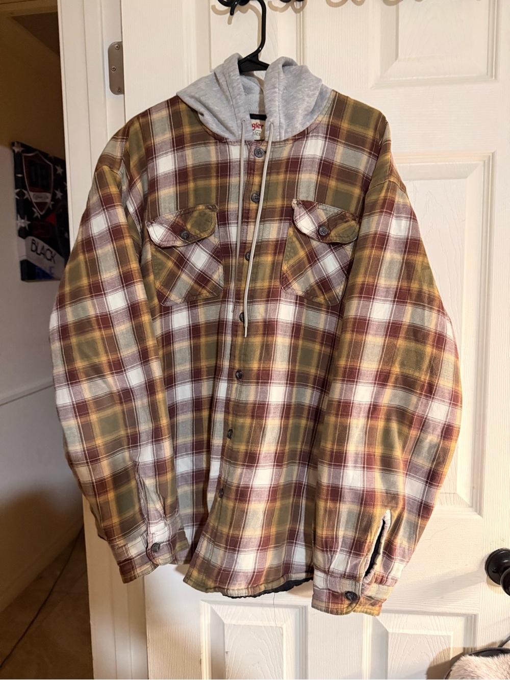 Wrangler Authentics Men‎ 2XL Quilted Lined Flannel Shirt Jacket Hoodie Plaid